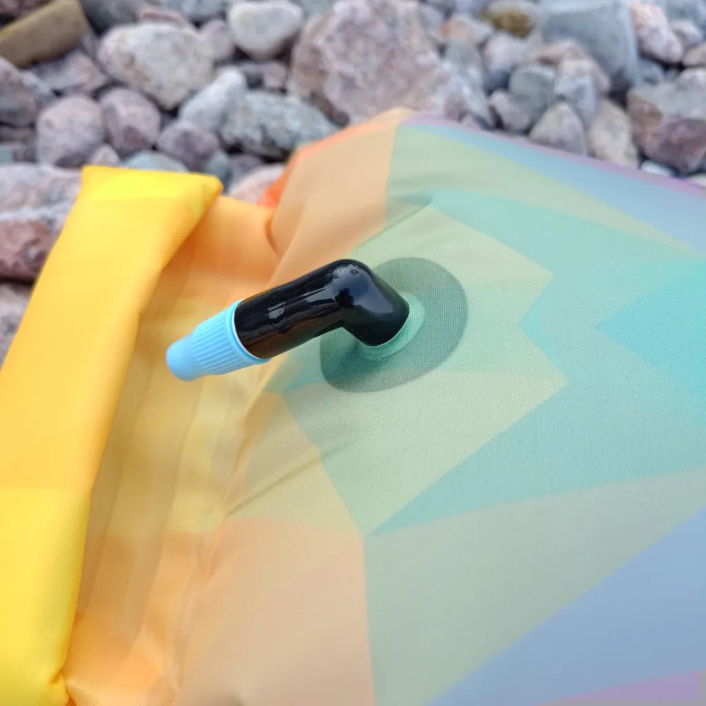 Detail of air valve on Twilight Bloom open water safety buoy