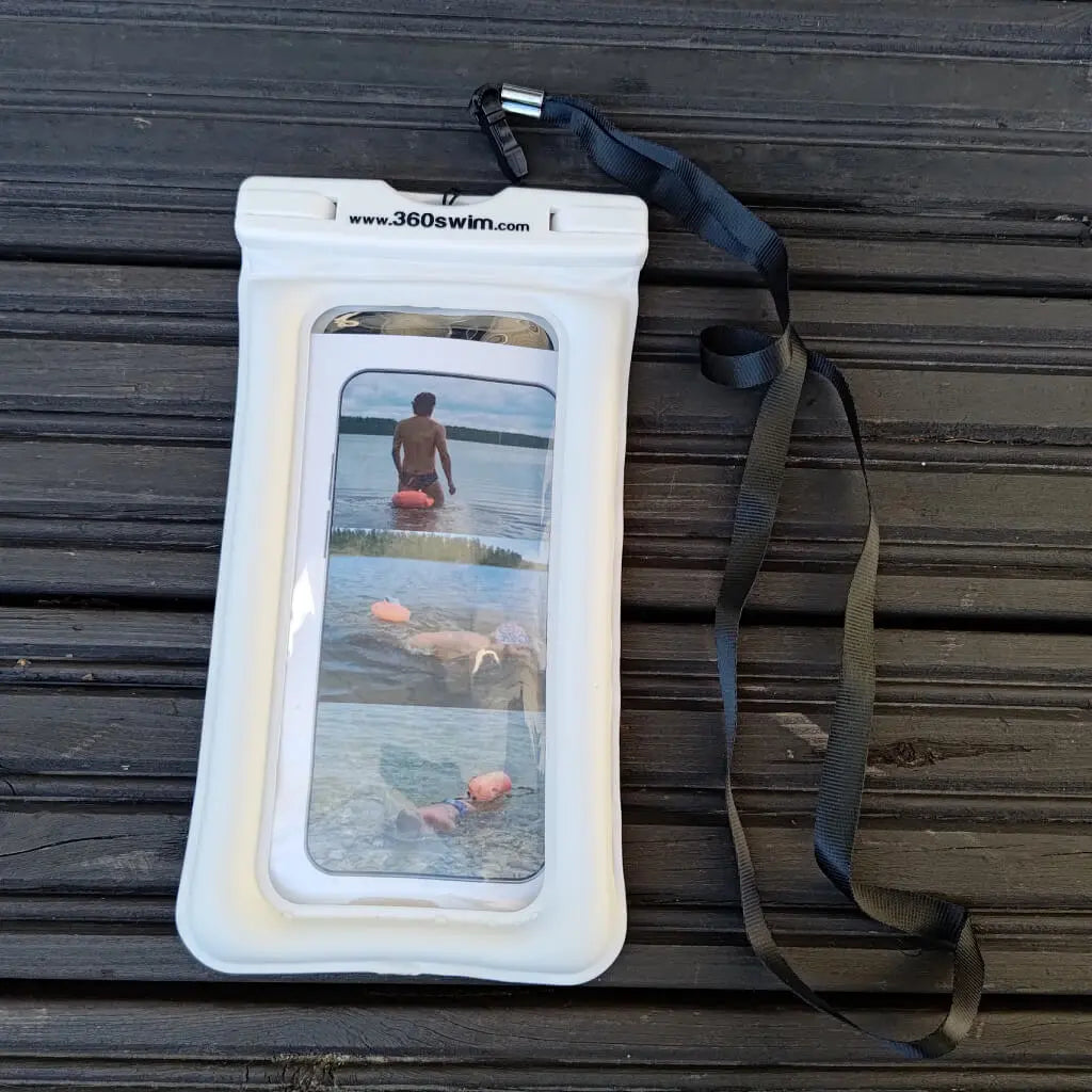 Funda blanca resistente para móvil que flota en el agua
