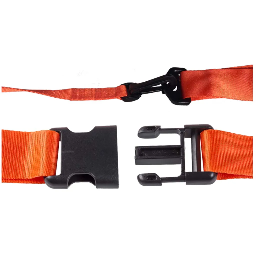 Orange belt with black plastic buckle on a white background