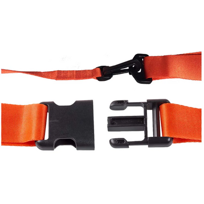 Orange belt with black plastic buckle on a white background